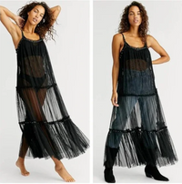Get trendy with Free People Night Out Mesh Maxi Black Dress - Small -  available at ELLE TENAJ. Grab yours for $55 today!