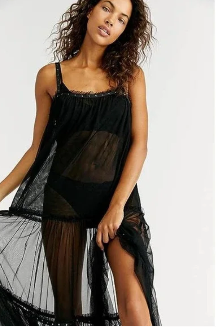 Get trendy with Free People Night Out Mesh Maxi Black Dress - Small -  available at ELLE TENAJ. Grab yours for $55 today!