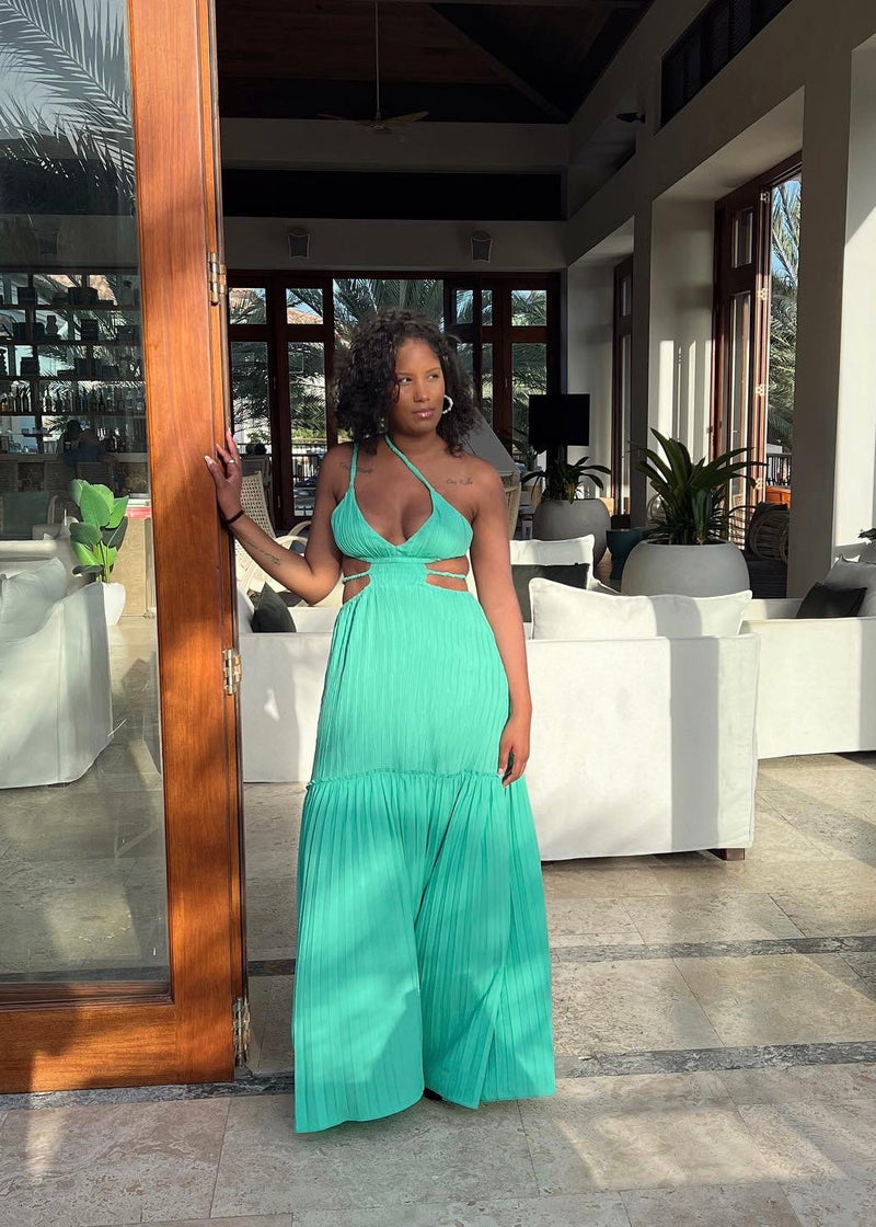 Get trendy with Seafoam Green Beaches Crinkle Maxi Dress - Dresses available at ELLE TENAJ. Grab yours for $79.90 today!