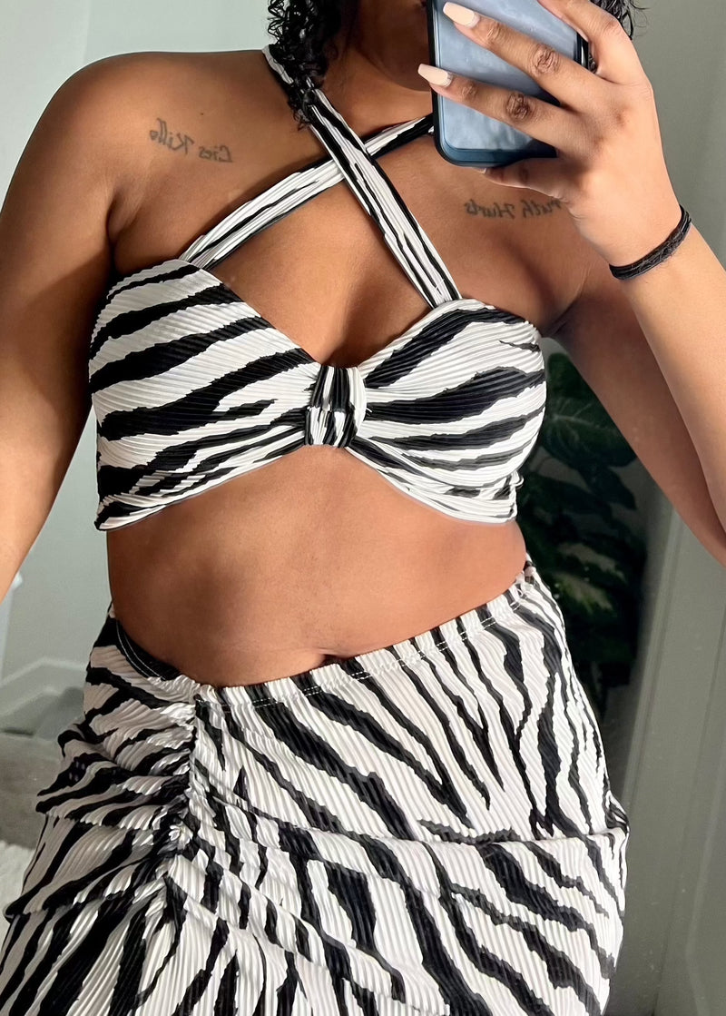 Get trendy with Black & White Zebra Skirt Set - Sets available at ELLE TENAJ. Grab yours for $54.90 today!