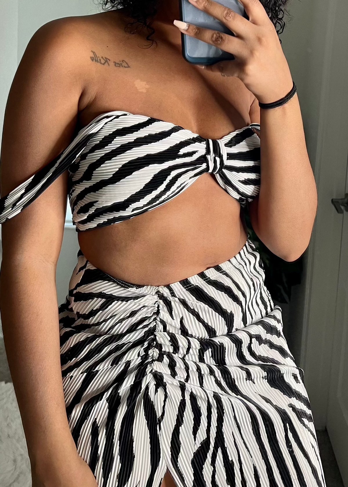 Get trendy with Black & White Zebra Skirt Set - Sets available at ELLE TENAJ. Grab yours for $54.9 today!