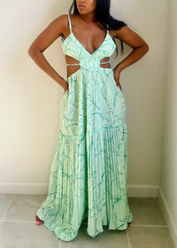 Get trendy with Seafoam Green Printed Beaches Crinkle Maxi Dress - Dresses available at ELLE TENAJ. Grab yours for $79.90 today!