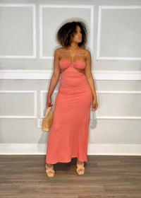 Get trendy with Maria Marsala Halter Cut-Out Maxi Dress - Dresses available at ELLE TENAJ. Grab yours for $35.00 today!