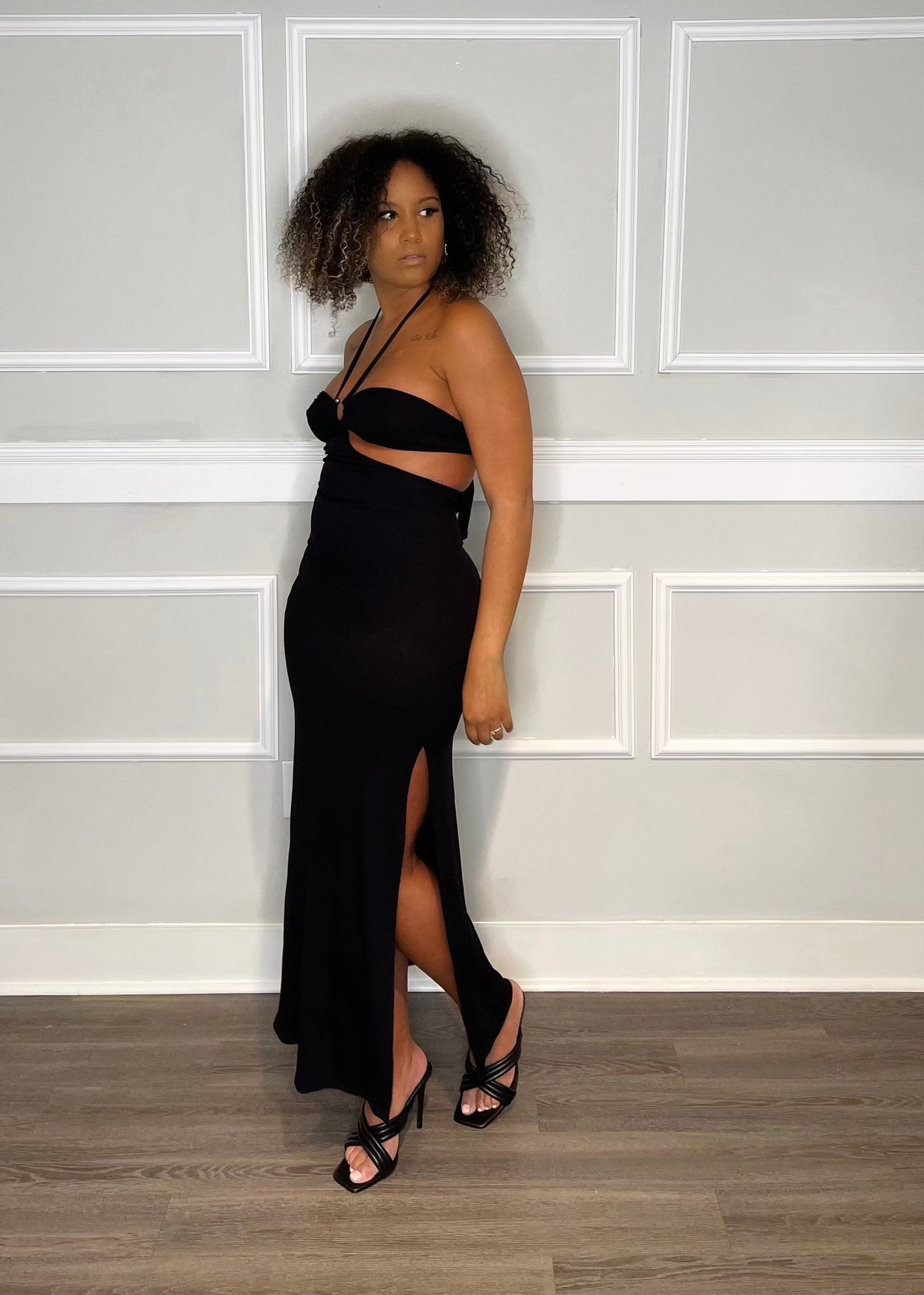 Get trendy with Britt Black Halter Cut-out Maxi Dress - Dresses available at ELLE TENAJ. Grab yours for $35 today!