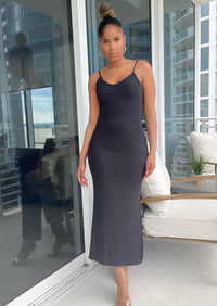 Get trendy with Bae-Sic Ribbed Split Maxi Sundress - Dresses available at ELLE TENAJ. Grab yours for $10 today!