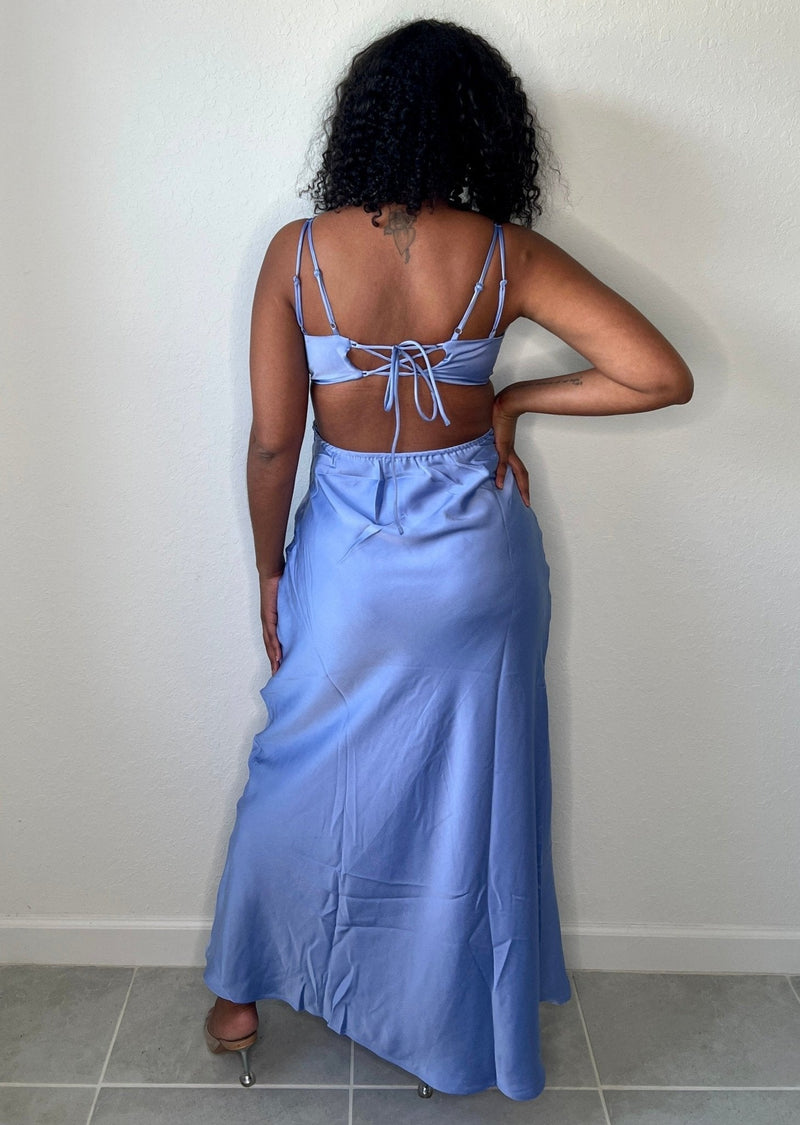 Get trendy with Blue Cut-Out Maxi Dress - Dresses available at ELLE TENAJ. Grab yours for $49.00 today!