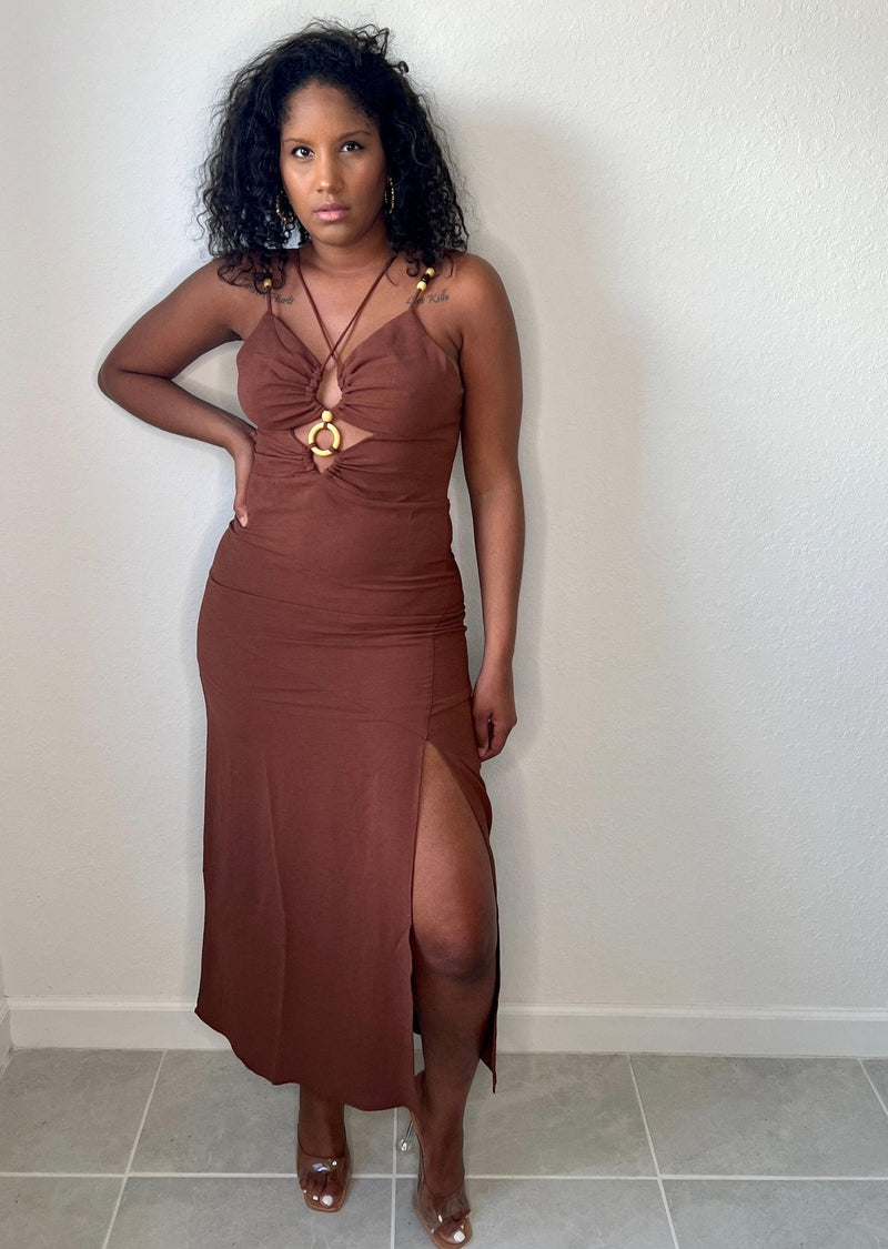 Get trendy with Brown Boho Midi Dress - Dresses available at ELLE TENAJ. Grab yours for $44.90 today!