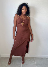 Get trendy with Brown Boho Midi Dress - Dresses available at ELLE TENAJ. Grab yours for $25 today!