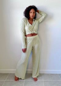 Get trendy with Sage Pleated Pajamas Set - Sets available at ELLE TENAJ. Grab yours for $30 today!