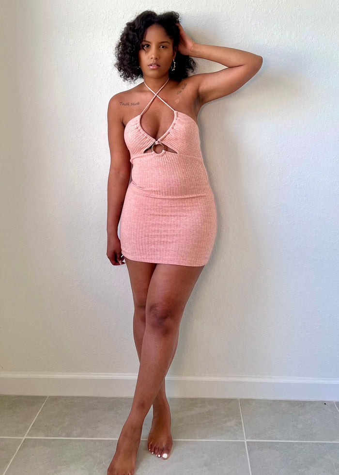 Get trendy with Rose Pink Mini O-Ring Dress - Dresses available at ELLE TENAJ. Grab yours for $36.00 today!