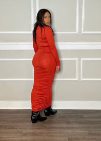 Get trendy with Rust Cutout Long Ruched Maxi Dress - Dresses available at ELLE TENAJ. Grab yours for $39.00 today!