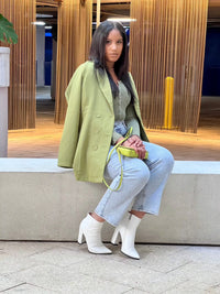 Get trendy with Sage Oversized Double Breasted Blazer - Jacket available at ELLE TENAJ. Grab yours for $20 today!