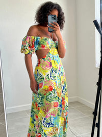 Get trendy with Tiered Palm Maxi Dress - Dresses available at ELLE TENAJ. Grab yours for $66.48 today!