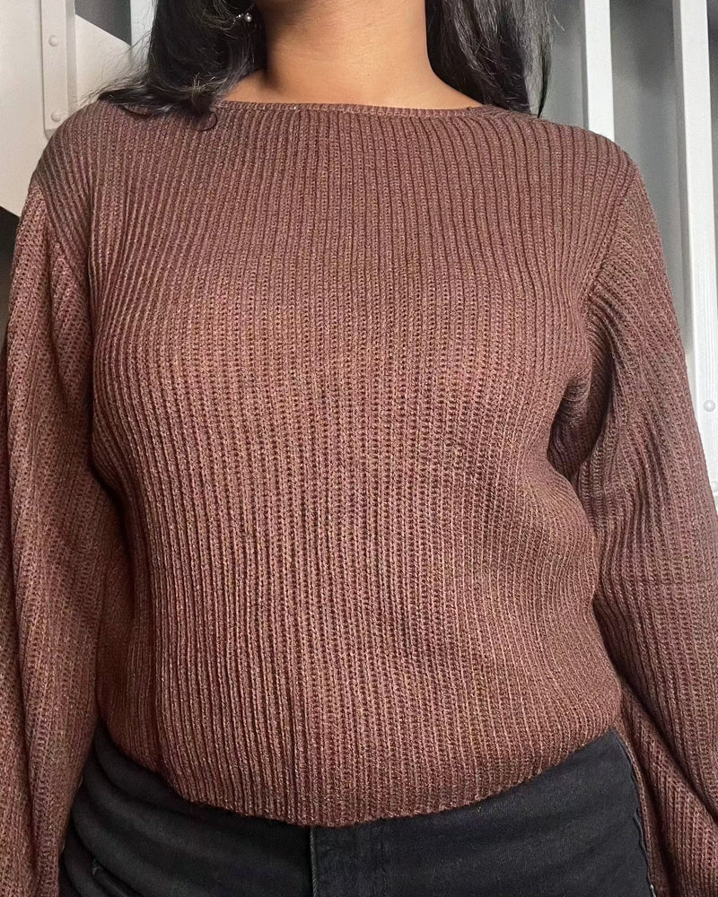 Get trendy with Brown Versatile Criss-Cross Sweater - Tops available at ELLE TENAJ. Grab yours for $30 today!