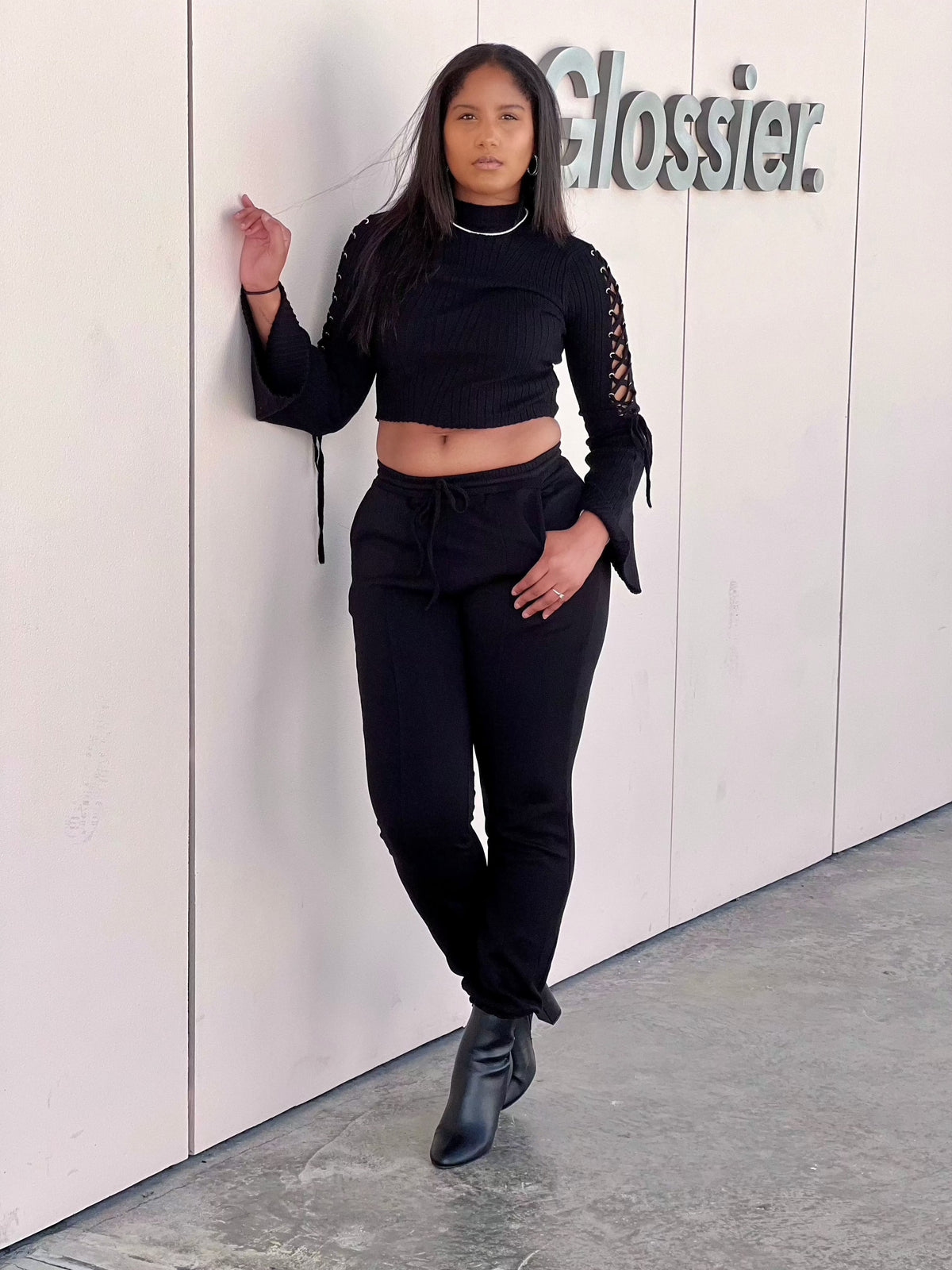 Get trendy with Luxe Black Drawstring Joggers - Bottoms available at ELLE TENAJ. Grab yours for $39.00 today!