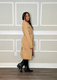 Get trendy with Camel Faux Suede Cardigan - Jacket available at ELLE TENAJ. Grab yours for $25 today!