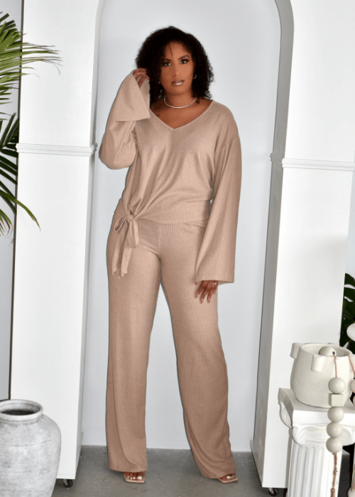 Get trendy with Nude Luxe Tie-Knot Pants Set - Sets available at ELLE TENAJ. Grab yours for $69 today!