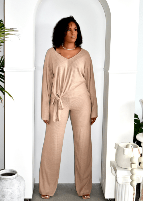 Get trendy with Nude Luxe Tie-Knot Pants Set - Sets available at ELLE TENAJ. Grab yours for $30 today!