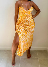Get trendy with Orange Retro Swirl Midi Dress - Dresses available at ELLE TENAJ. Grab yours for $54.9 today!
