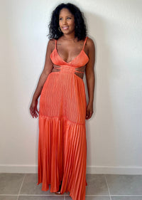 Get trendy with Orange Maxi Crinkle Cut-Out Dress - Dresses available at ELLE TENAJ. Grab yours for $79.90 today!