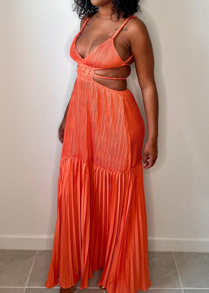 Get trendy with Orange Rust Crinkle Maxi Dress - Dresses available at ELLE TENAJ. Grab yours for $79.90 today!