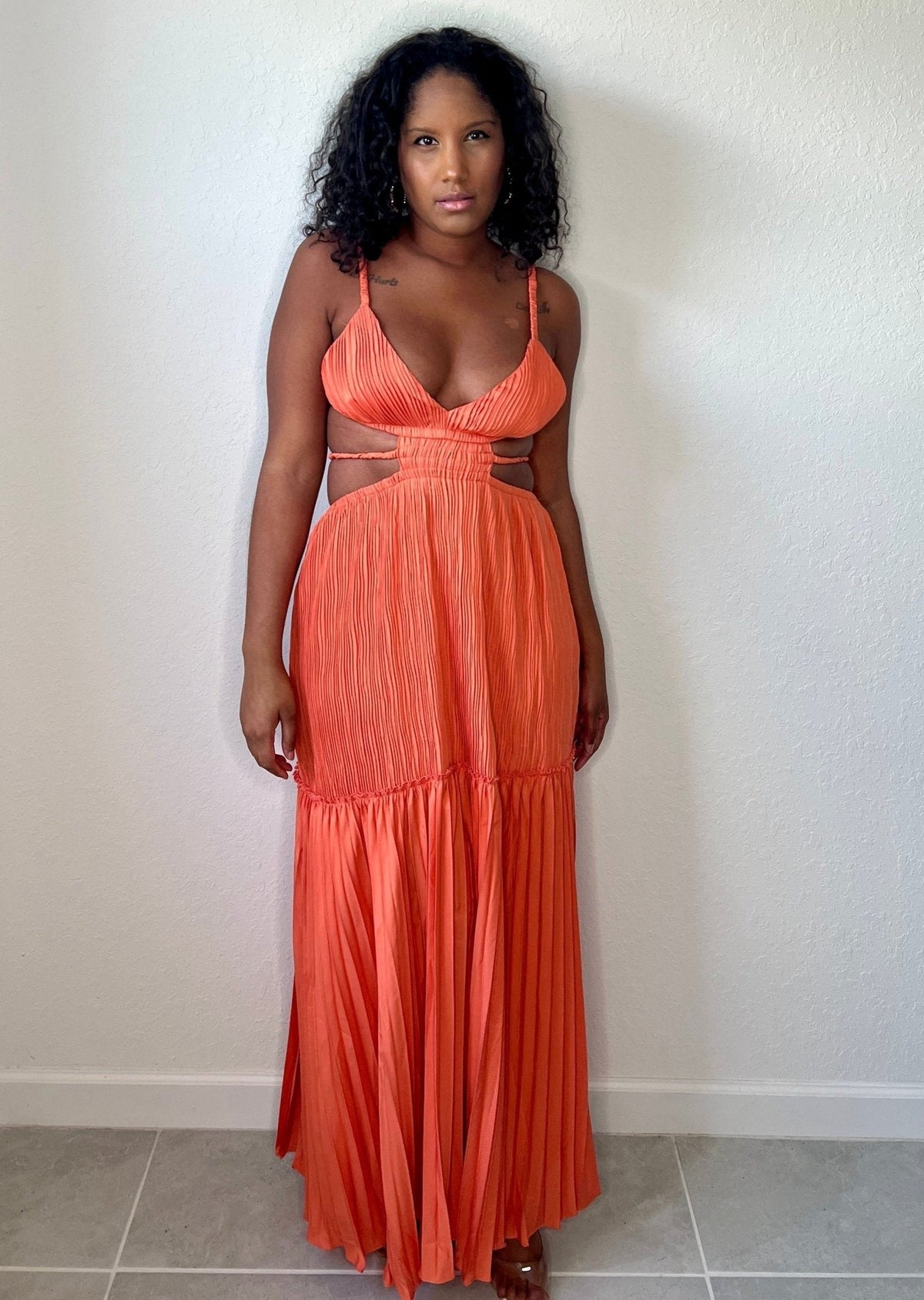 Get trendy with Orange Rust Crinkle Maxi Dress - Dresses available at ELLE TENAJ. Grab yours for $79.90 today!
