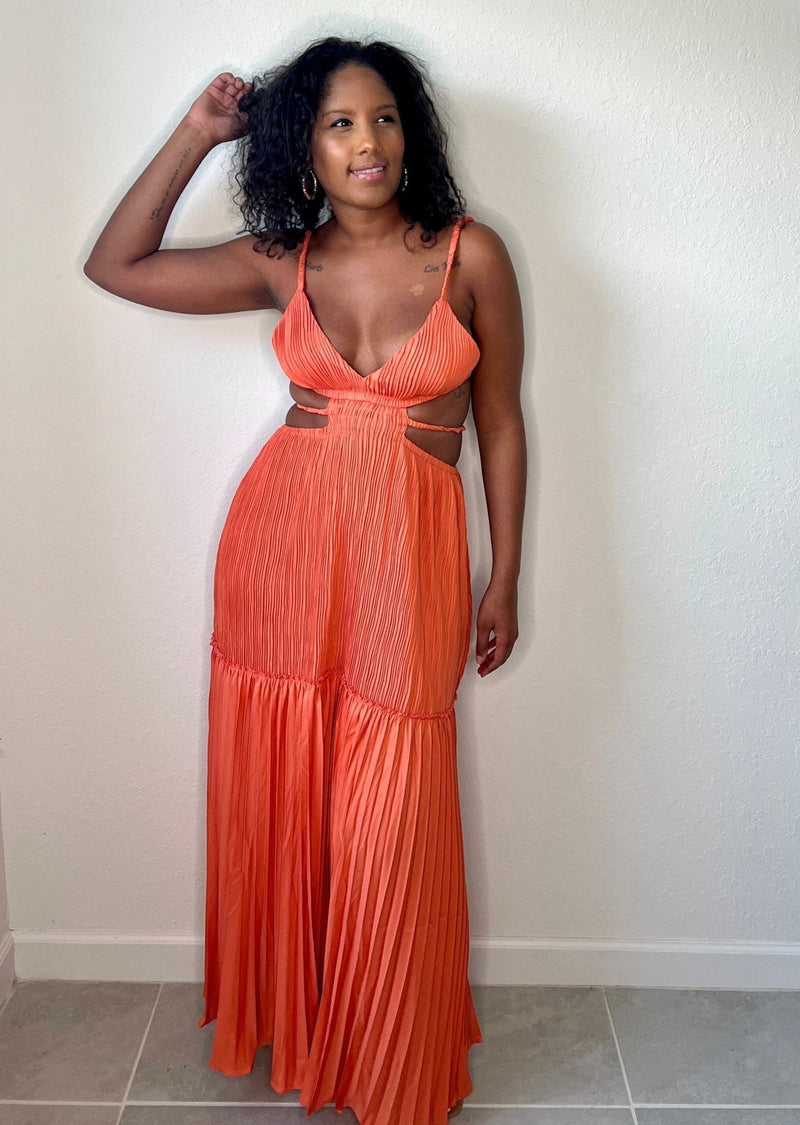 Get trendy with Orange Maxi Cut-Out Dress - Dresses available at ELLE TENAJ. Grab yours for $79.90 today!
