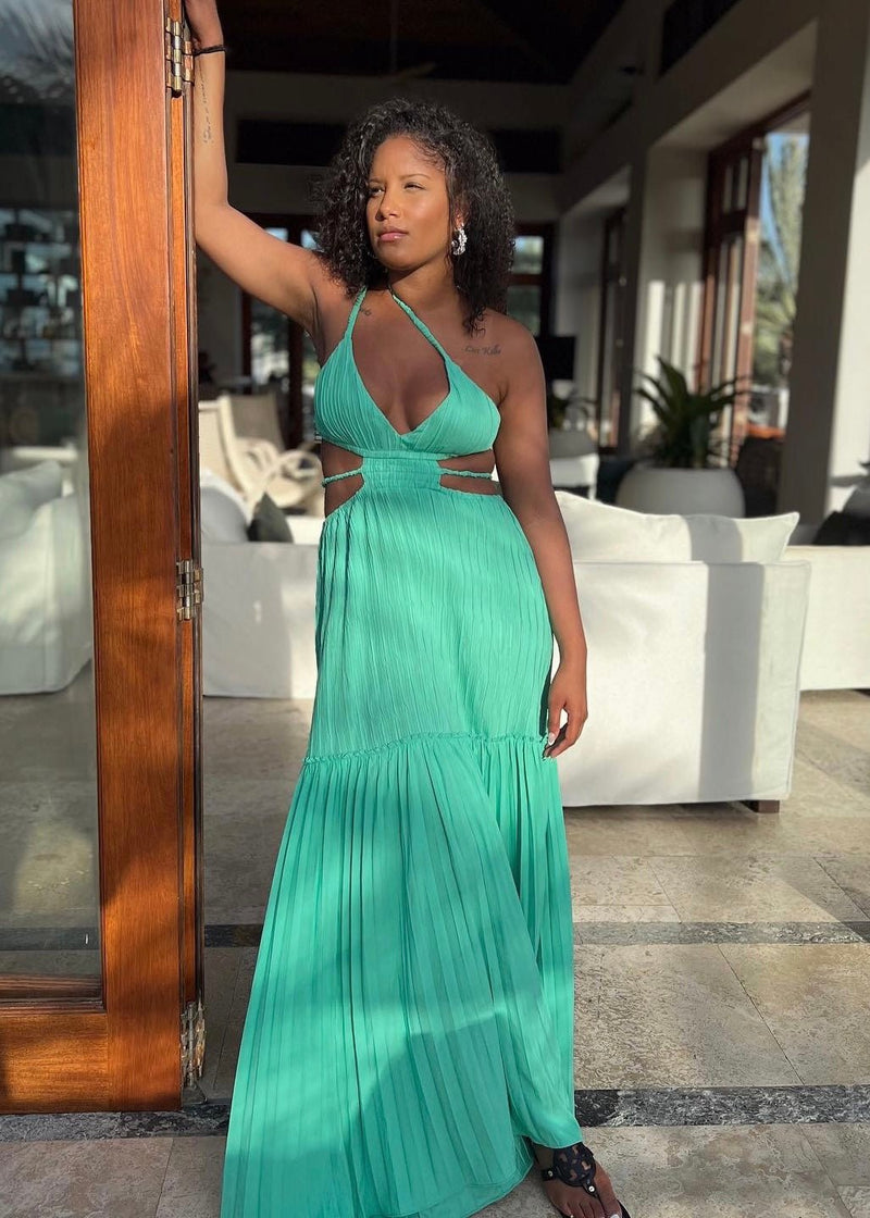 Get trendy with Seafoam Green Beaches Crinkle Maxi Dress - Dresses available at ELLE TENAJ. Grab yours for $79.9 today!