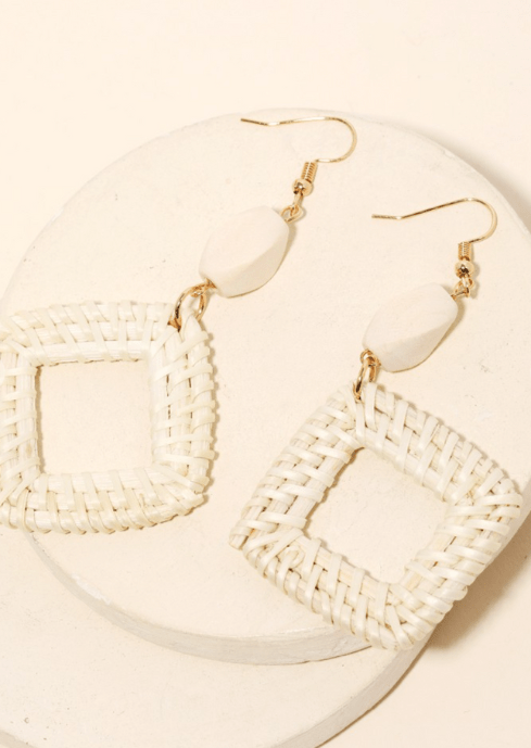 Get trendy with Straw Braided Square Drop Earrings - Accessories available at ELLE TENAJ. Grab yours for $18.90 today!