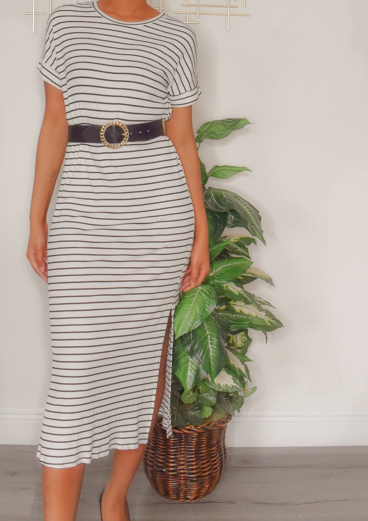 Get trendy with Striped Split Dress - Dresses available at ELLE TENAJ. Grab yours for $20.00 today!