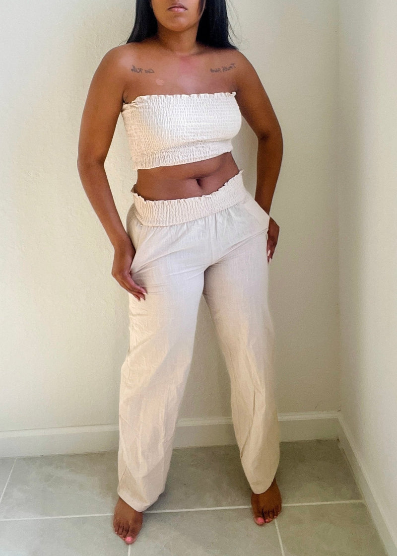 Get trendy with SMOCKED TUBE TOP WITH SMOCKED WAIST PANTS SET - Sets available at ELLE TENAJ. Grab yours for $25 today!