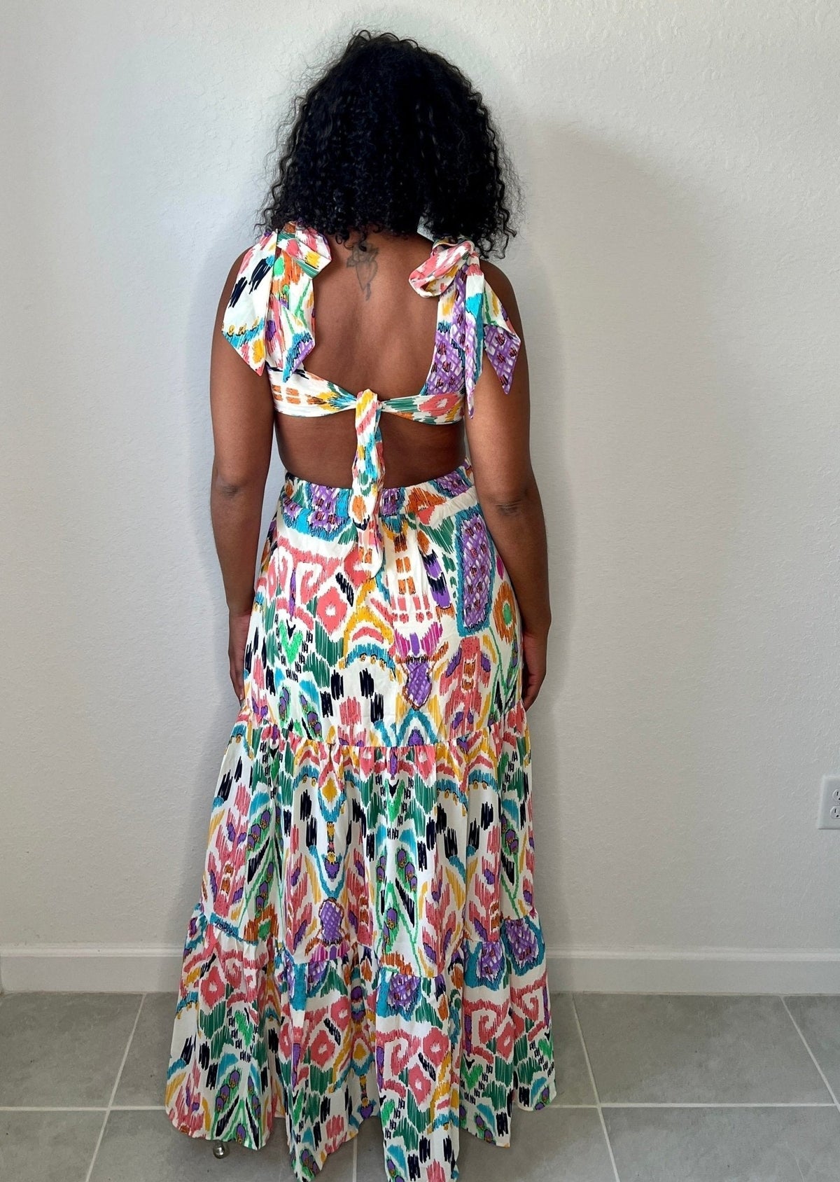 Tribal Multi-Color Print Maxi Cut-Out Dress