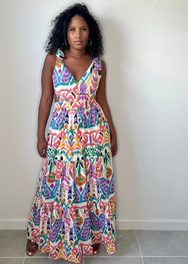 Get trendy with Tribal Multi-Color Print Maxi Cut-Out Dress - Dresses available at ELLE TENAJ. Grab yours for $69 today!