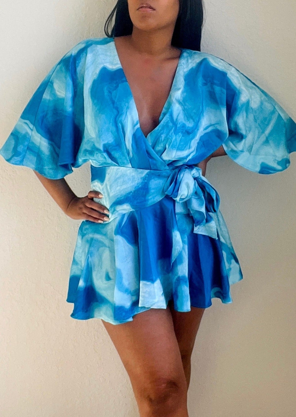 Get trendy with Abstract Full sleeve Wrap Dress - Jumpsuits & Rompers available at ELLE TENAJ. Grab yours for $59 today!