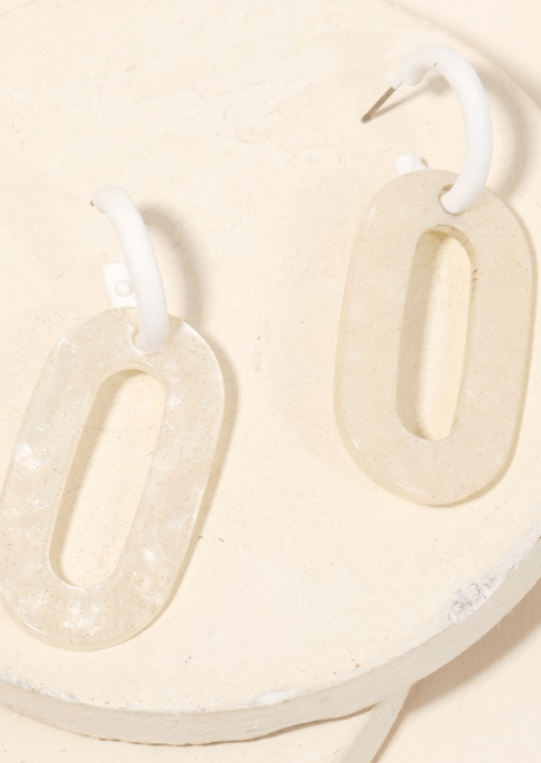 Get trendy with White Acetate Oval Drop Earrings - Accessories available at ELLE TENAJ. Grab yours for $18.90 today!